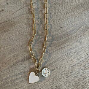 Paperclip chain necklace with heart, moon and star charms